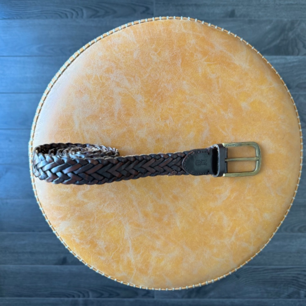 Nautica Vintage Brown Woven Leather Brass Buckle Belt